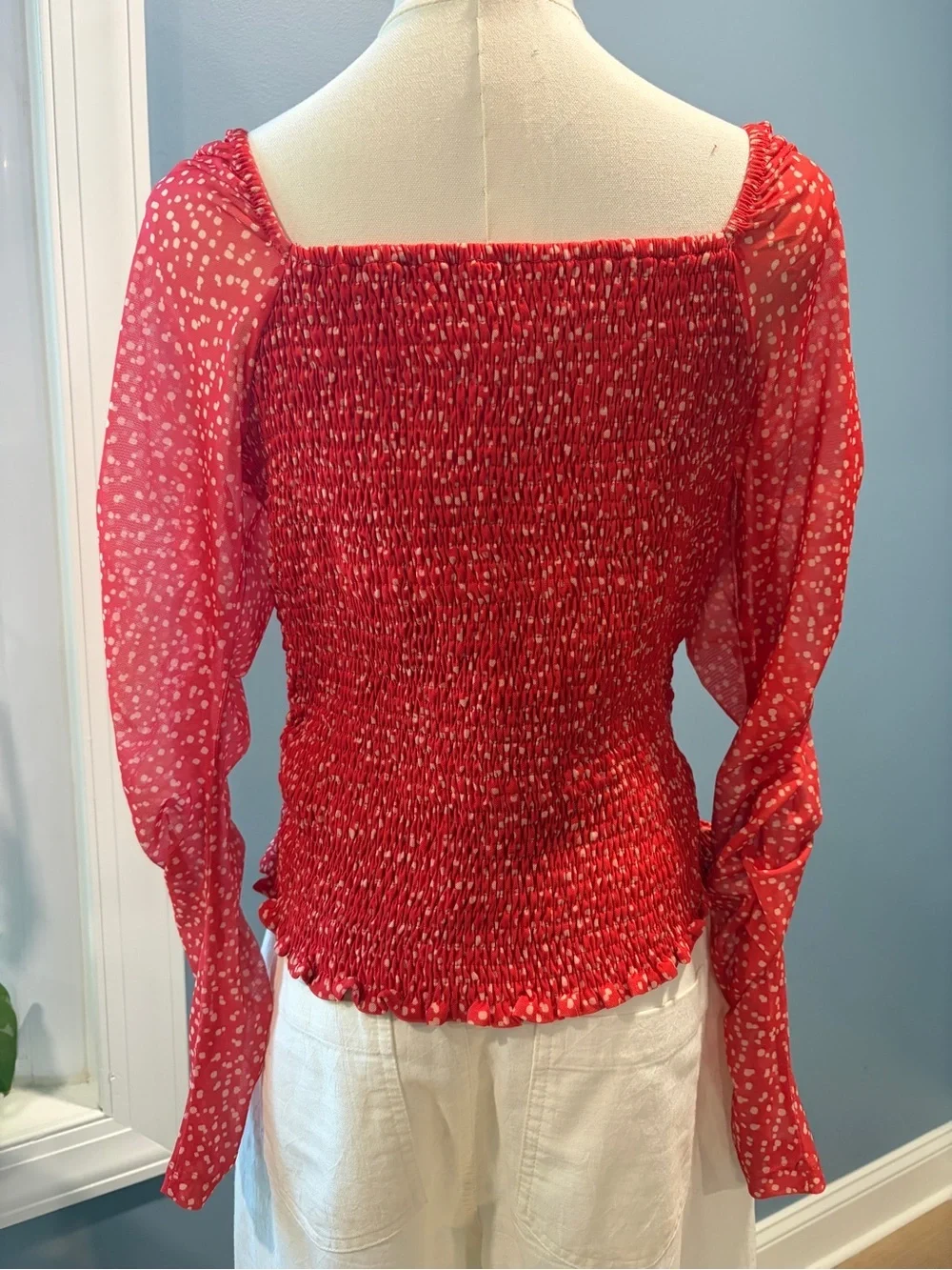 Maeve by Anthropologie Ruched Mesh Polka Dot Top Medium